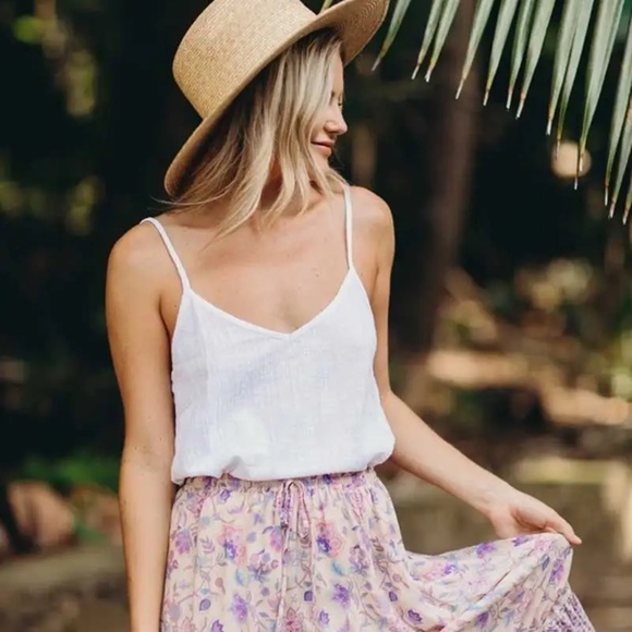 Boho Lilac Purple Floral Print Stretchy Waist Maxi Skirt - Picture 9 of 9